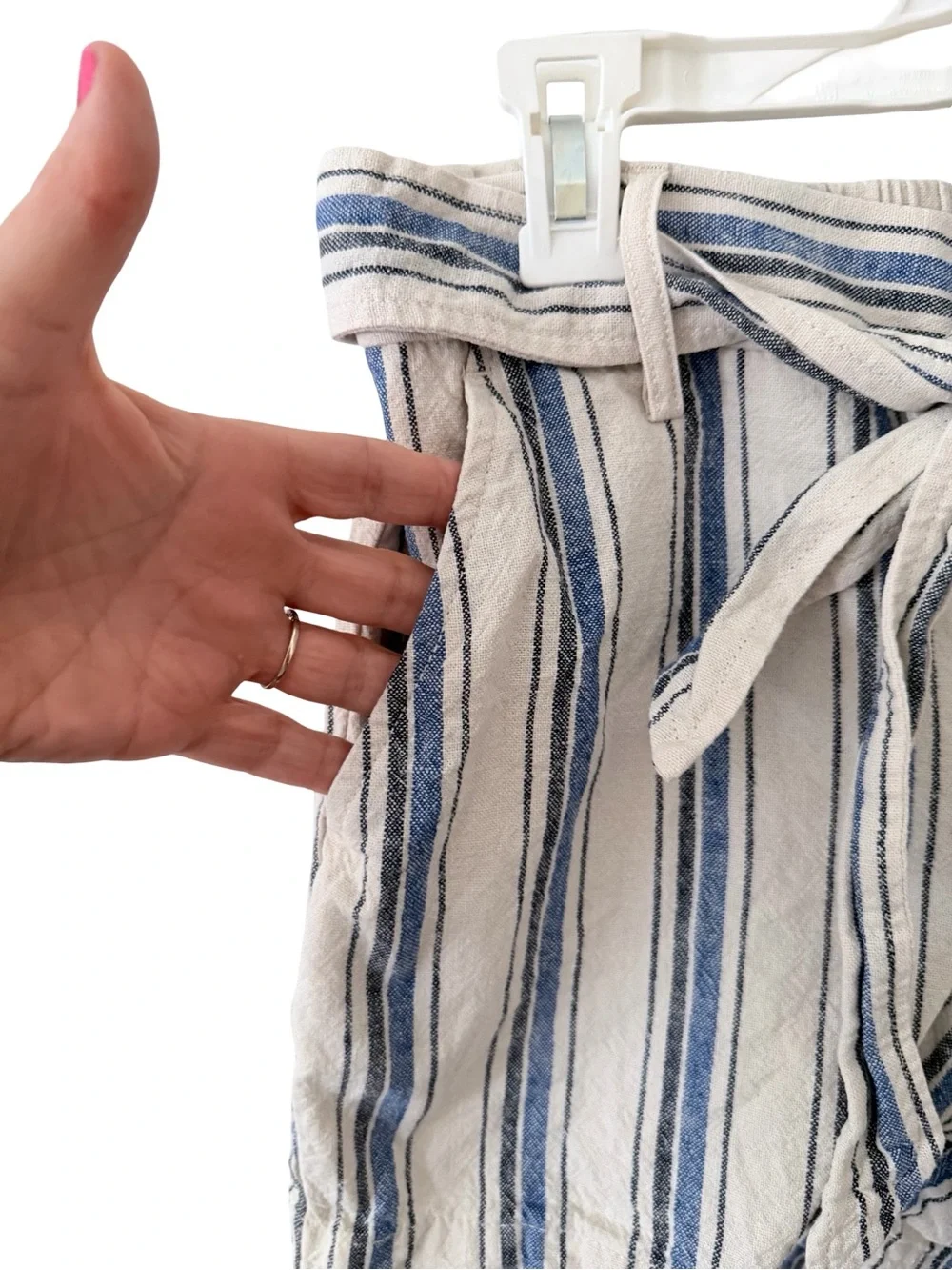 J. Crew Linen Striped Blue and Cream Tie-Waist Women’s Shorts